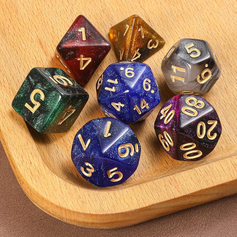 Grajar D&D Dice Set with Characters Pattern Dice Pouches, 42 Pcs polyhedral dice Set, PU Leather and Velvet dice Tray for Dungeons and Dragons D&D RPG MTG Table Games Starry Sky - Image 3